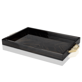  Luxury Italian 24k Gold Accented Macassar Tray * Horn Mosaic Handles * Custom Made To Order * 5 x 81 x 46 cm 