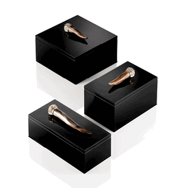 Luxury Custom Made Black Lacquer Crowned Horn Handle Box * 4 x 8 x 6 inches * Shown Center 