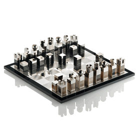 Luxury Custom Made Gentleman's Horn Chess Set * Palladium Plated Brass, Mirror Glass * Sq: 16 inches