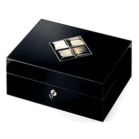 Luxury Custom Made Black Lacquered Cedar Humidor * Horn Accents * 5 x 12 9 x inches