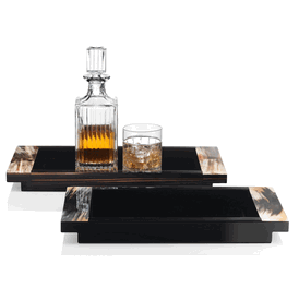 Luxury Italian Ebony Macassar Tray * Polished Horn Accents * Custom Made To Order * 4 x 50 x 25 cm
